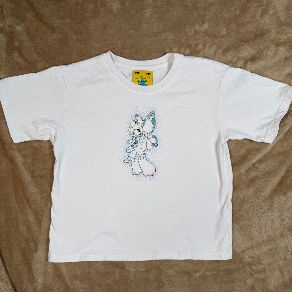 UNIF Fairy Bear Graphic T-Shirt White Glitter Cotton Tee Large